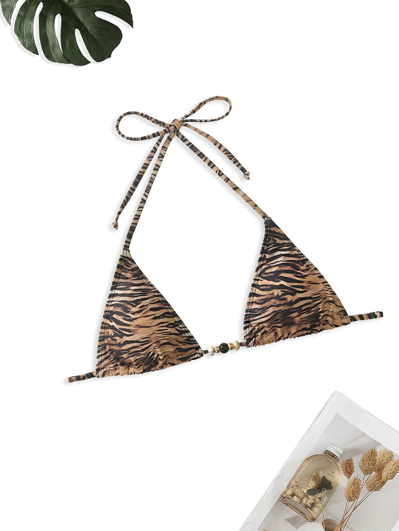 Melphieer 2026 New Tiger Print Wild Bikini Brazilian Halter Bikinis Set Beads Charm Biquini Swimsuit Swimwear Women Bathing suit