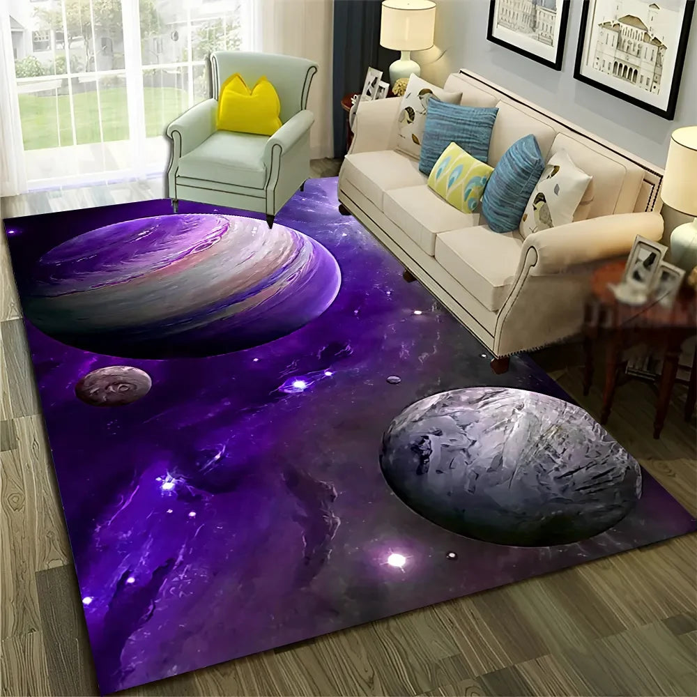 Galaxy Planet Star 3D Universe Space Carpet Rug for Home Living Room Bedroom Sofa Doormat Decor,Kid Area Rug Non-slip Floor Mat