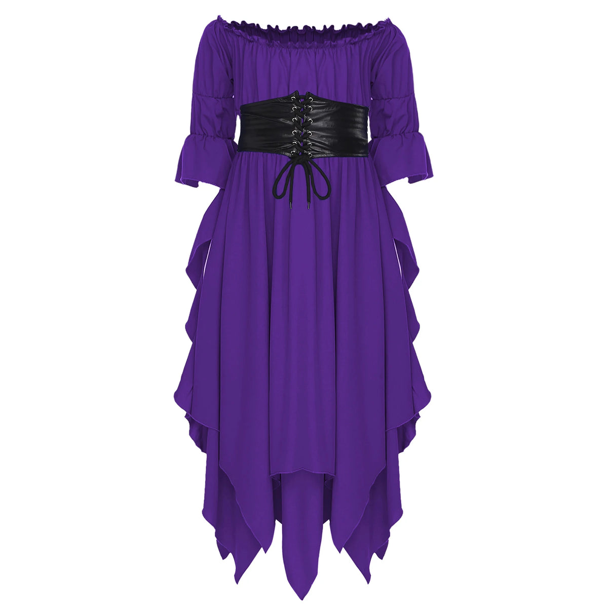 Girls Halloween Medieval Renaissance Witch Vampire Cosplay Costume Victorian Gothic Dress Off Shoulder Smocked Irregular Gown