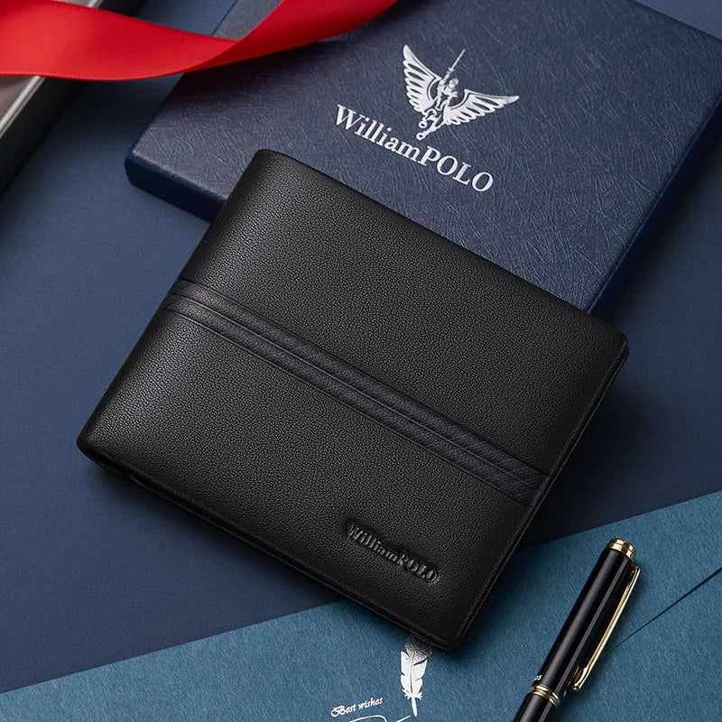 Luxury men's short leather wallet 2024 new large capacity multi-card money clip boys gift thin money clip