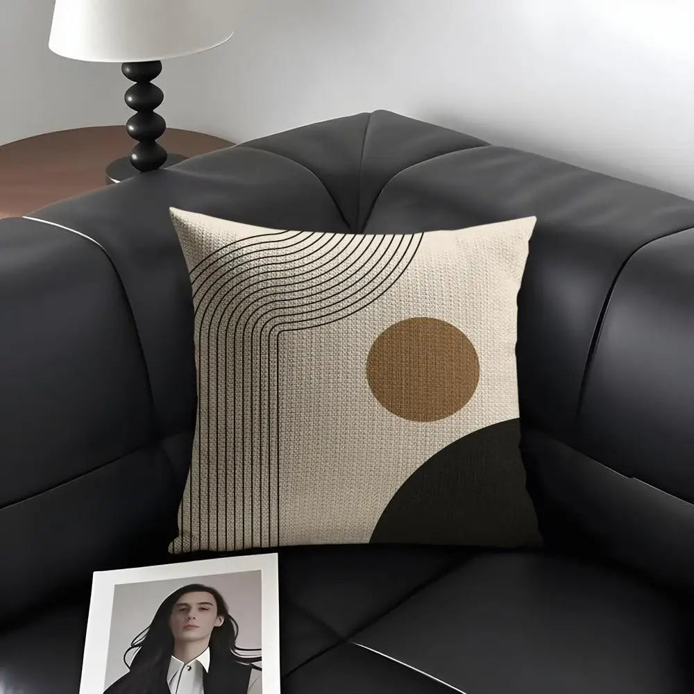 Minimalist Geometric Line Cushion Cover Natural Linen Pillow Case Organic Fabric Double Sided Print Sofa Home Decor Gift