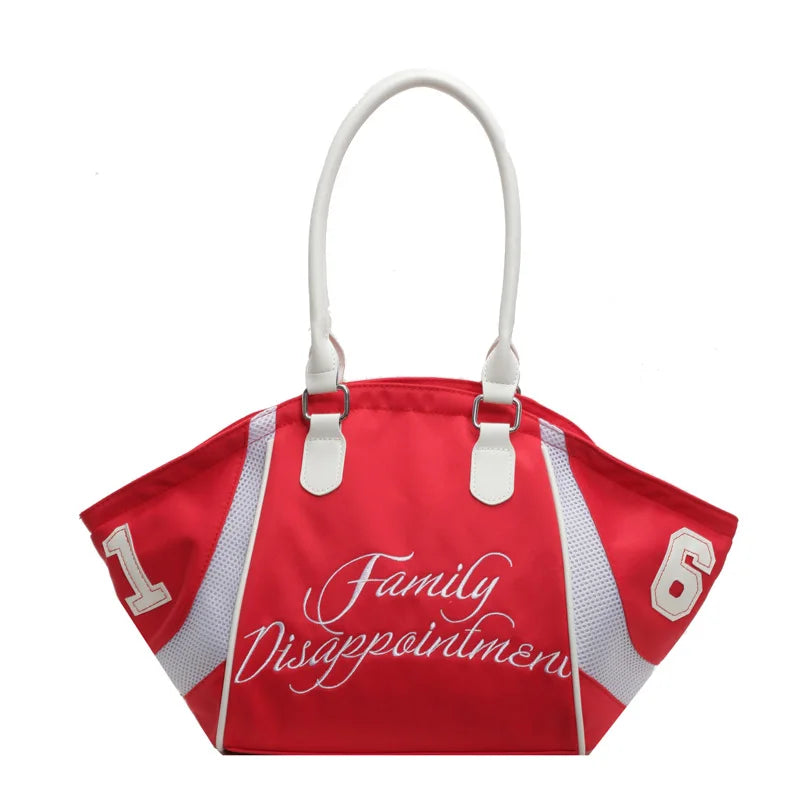 Fashion Bowling Handbag for Women, New Large Capacity Embroidered Letter Single Shoulder Crossbody Sports Travel Underarm Bag