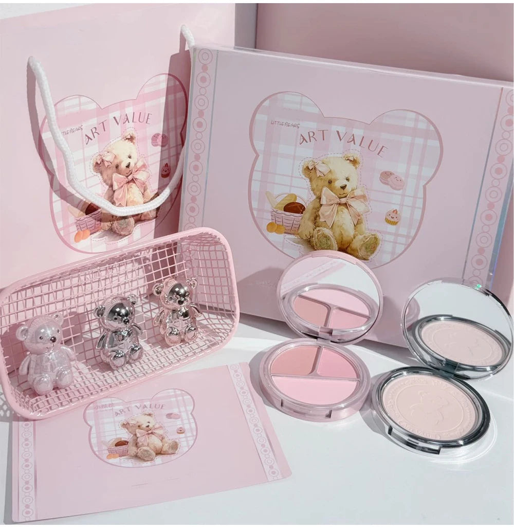 ART VALUE 7PC Makeup Sets Include 3 Colors Lip Mud,1 Pressed Powder,1 Blush,1 Eyeshadow Palette,1 Necklace Beauty Makeup Sets
