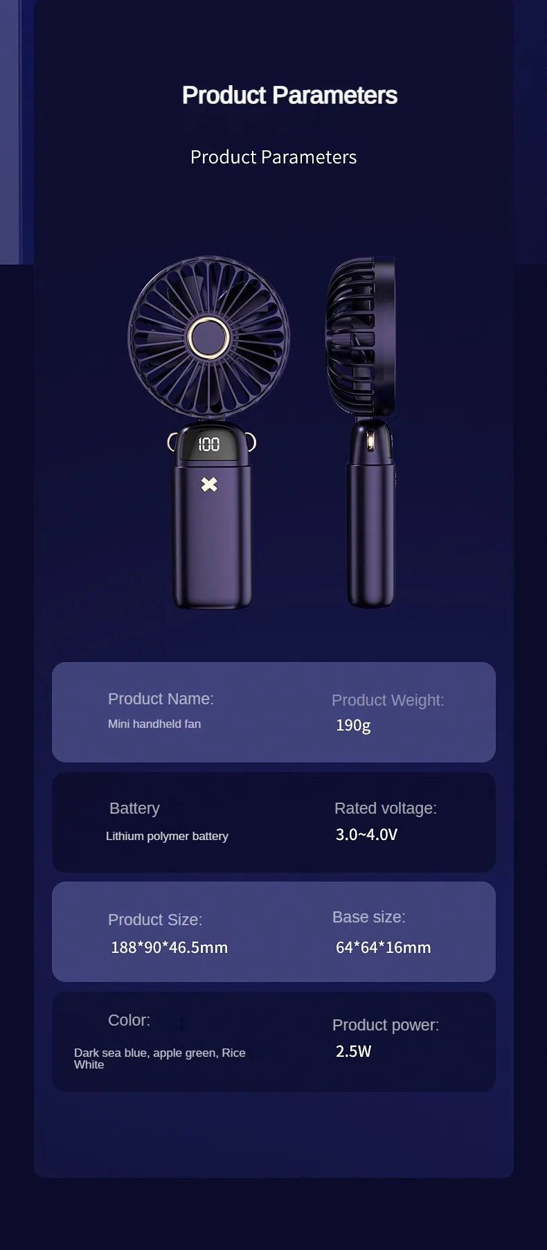 USB Handheld Mini Fan Foldable Portable Neck Hanging Fans 5 Speed USB Rechargeable Fan with Phone Stand and Display Screen