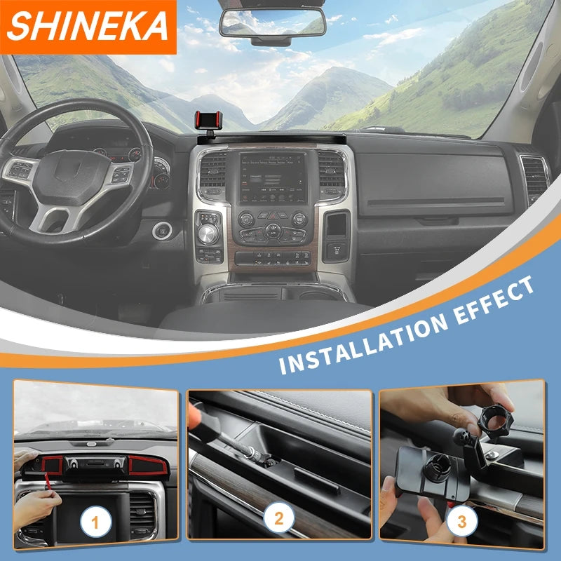 SHINEKA Car Center Console Mobile Phone Holder Storage Box GPS Bracket For Dodge RAM 1500 2012-2017 Interior Accessories