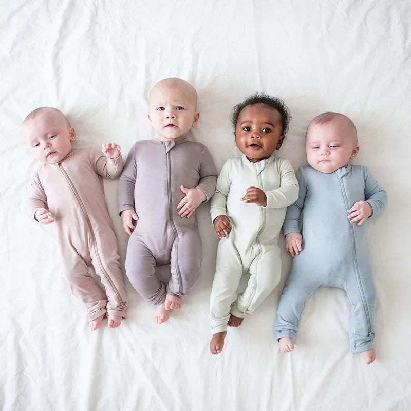 Baby Romper Bamboo Fiber Baby Boy Girl Clothes Newborn Zipper Footies Jumpsuit Solid Long-Sleeve Baby Clothing Pajamas 3 6 9 12M