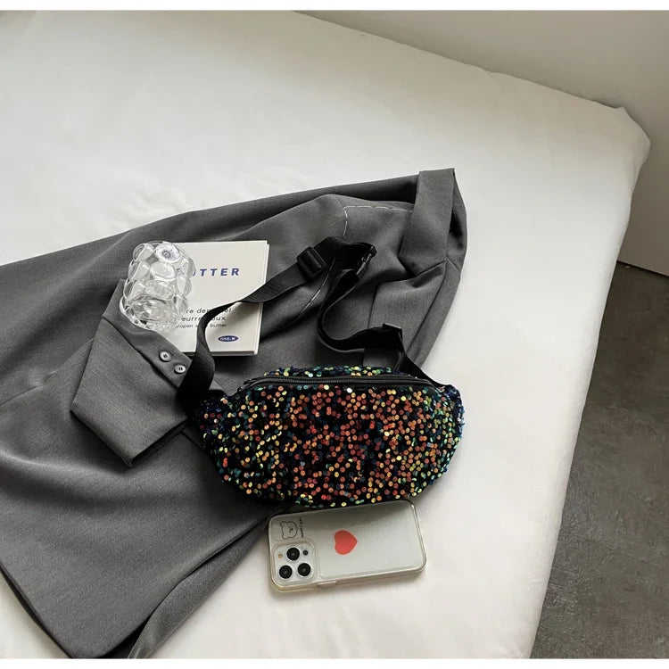 Light Luxury Zipper Fashion Women's Crossbody Bags New Best-selling Sweet Sequin Design Ladies Waist Packs Bolsas Femininas