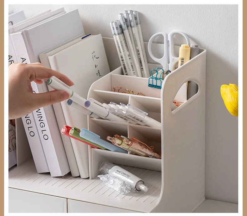 Multi-Functional Bookend Storage Box - Student Desk Organizer Pen Holder File Rack