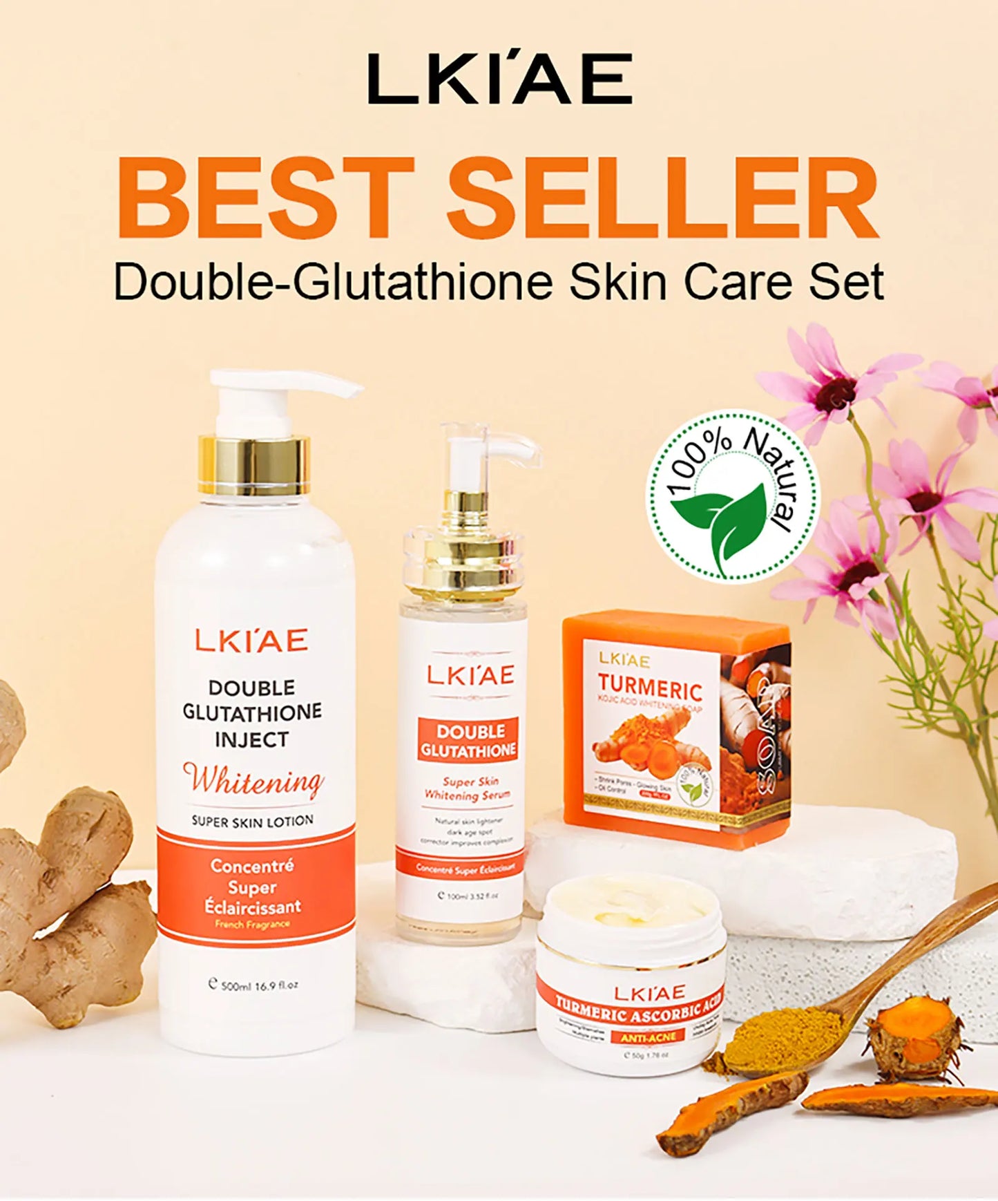 AILKE Whitening and Acne Removal Skin Care Set, With Glutathione, Vitamin C, Aloe Vera, Moisturizes, Evens Skin Tone