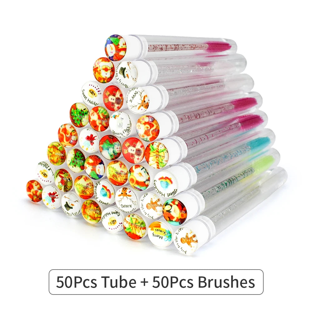 Christmas Eyelash Brush Tubes With Lash Reusable Mascara Wands Replaceable Makeup Applicators Dust-proof Lash Extension Supplies