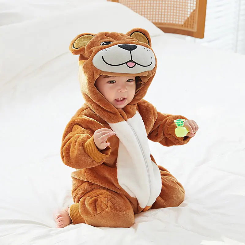 Baby Kigurumi Penguin Lion Cat Animal Cosplay Costume Winter Plush Jumpsuit for Toddler Boys 1 to 2 3 4 Years Baby Girl Outfits
