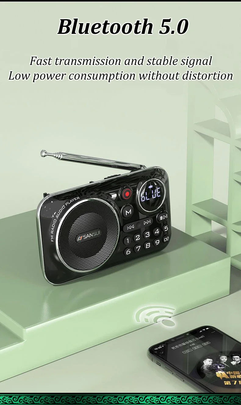 SANSUI F21 Outdoor Portable Multifunctional Walkman FM Radio Bluetooth Speaker MP3 Music Player Supports Recording Headphones