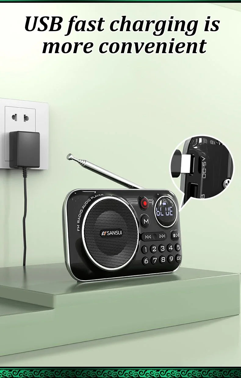 SANSUI F21 Outdoor Portable Multifunctional Walkman FM Radio Bluetooth Speaker MP3 Music Player Supports Recording Headphones