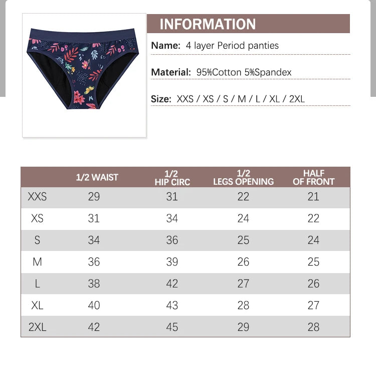 3PCS/Lot Girls Cotton Menstrual Panties For Teenager Printing Fabric Underwear 4-Layers Medium Flow Absorption Panties for Girls