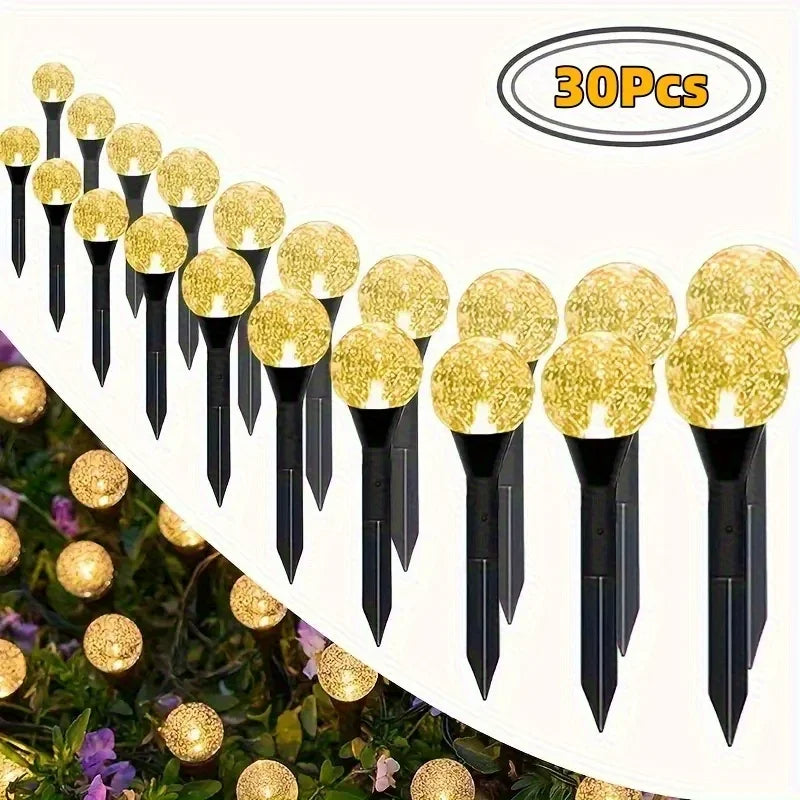 LED Solar Garden Light  Bubble Path Lighting Crystal Ground Stakes Outdoor Lawn Lights- 8 Modes for Christmas Party Decoration