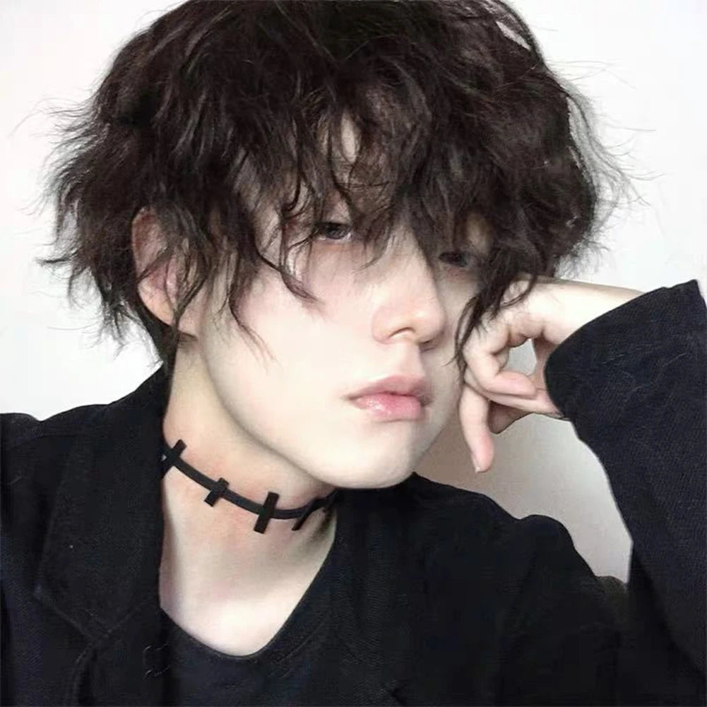 Synthetic Trend Men Short Natural Curly Wig Black With Bangs Head Type Hair Extension Styling Tools For Cosplay Party Headwear