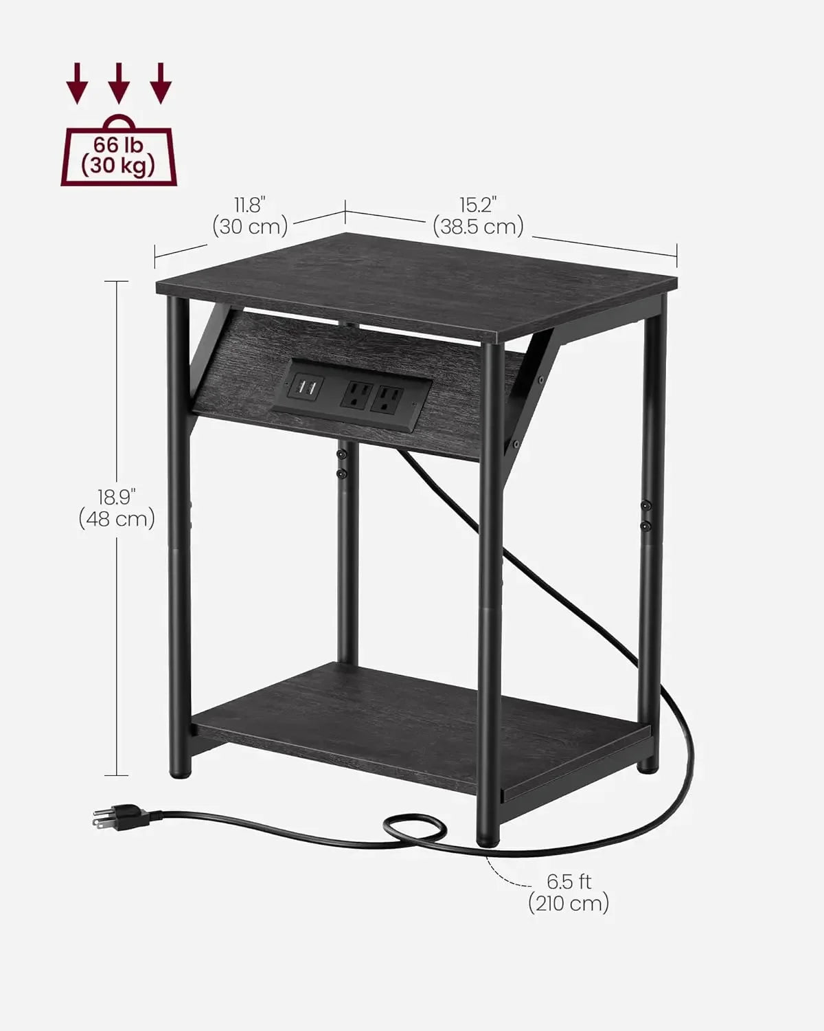 End Table with Charging Station, Set of 2, Small Side Tables for Living Room, Bedroom, Nightstand with Outlets and USB Ports