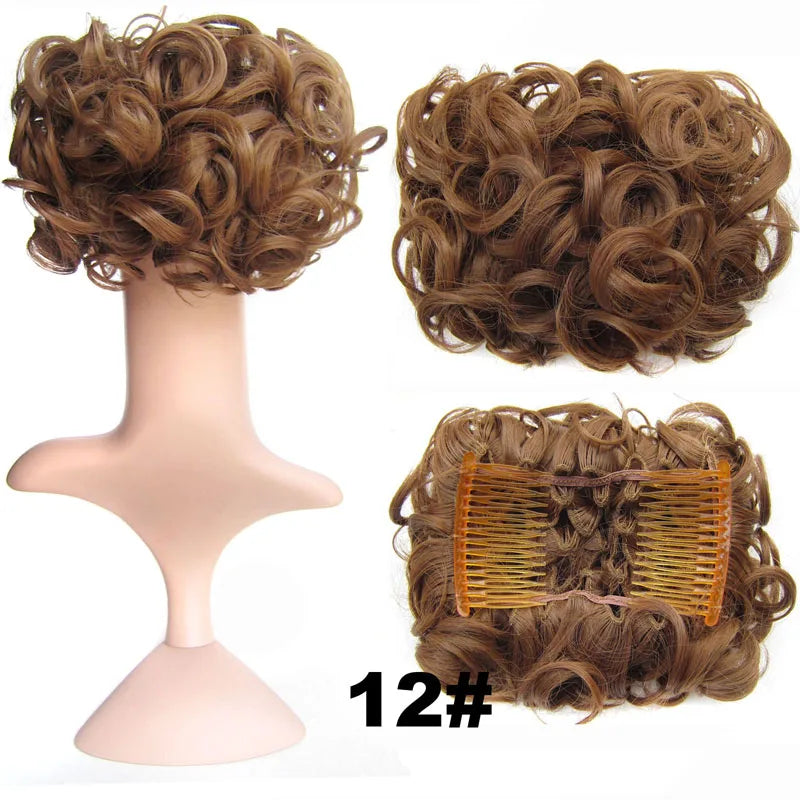 Synthetic Curly Messy Bun With Combs Scrunchie Chignon Dish Hair Bun Extension Clip in Hair Bun Hairpiece for Women Girls