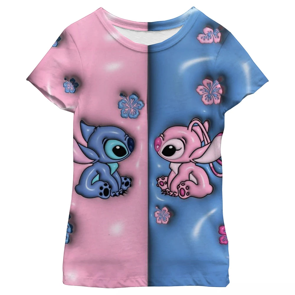 New Kawaii Lilo Stitch Cartoon T Shirt Children Kids Stitch Cute Manga T-shirt Y2k Graphic Tshirt Girl Boy Top Tees Lilo Stich