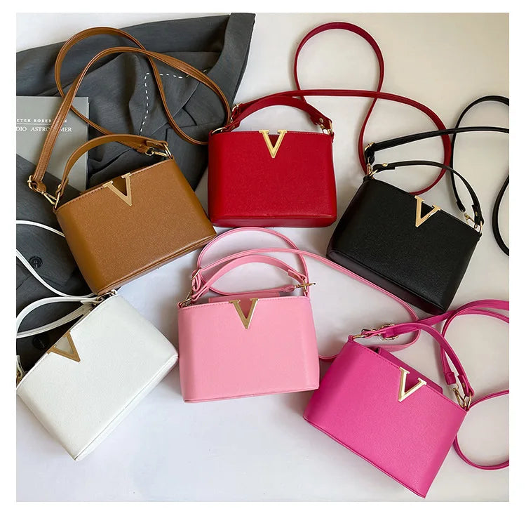 Luxury Women's Tote Bag, Chic V Shaped Stylish Pu Leather Bucket Bag, Top Cover Handbag Women Shoulder Crossbody Bag for Woman