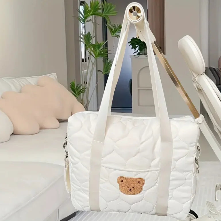 Adorable Bear-Themed Mommy Tote Bag - Versatile Stroller Organizer for Bottles, Diapers Portable Diaper Bag Stroller Bag