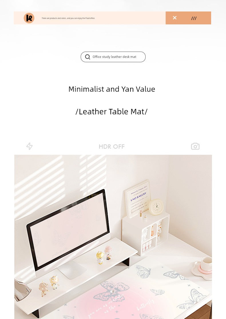 Butterfly Cut out Oversized Mouse Pad Leather Office Desk Mat for Girls Classy Computer Keyboard Accessory