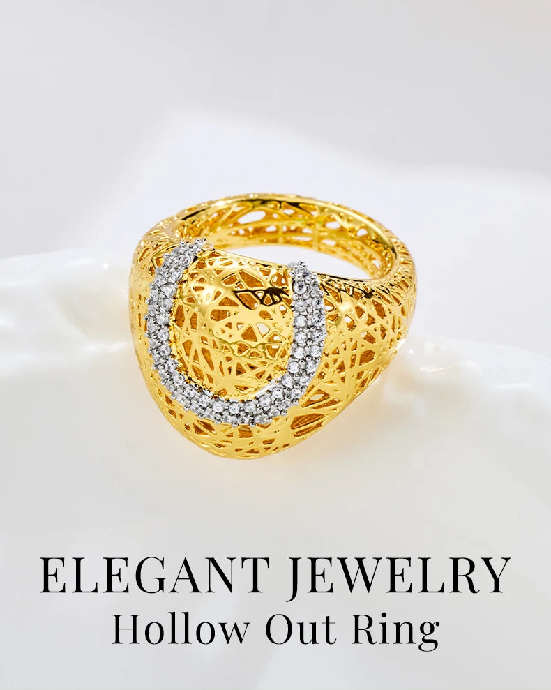 IVOG Brilliant Zircon U-shape Design Ring For Women Hollow Out Luxury Ring Fashion Jewelry Flagship Store