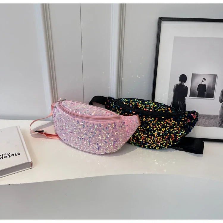 Light Luxury Zipper Fashion Women's Crossbody Bags New Best-selling Sweet Sequin Design Ladies Waist Packs Bolsas Femininas