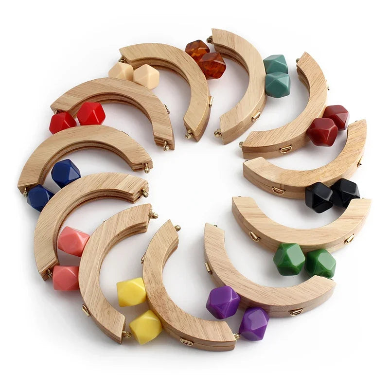 1PC Mini Handbag Bag Frame Matching Lock Wooden Bag Arched Bridge Handle with Colorful Resin Beads DIY Handicraft Accessories