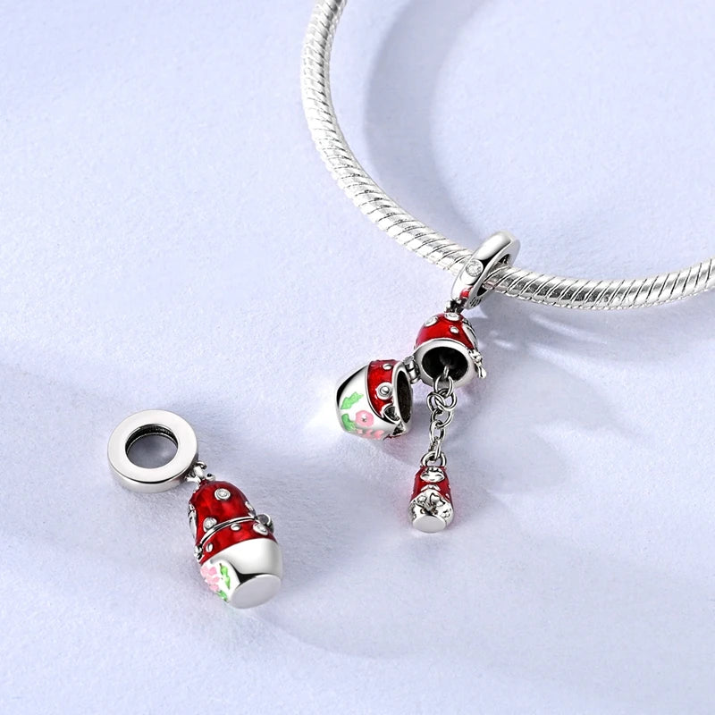 Original Charms Beads Pendant 925 Sterling Silver Red Polka Dot Doll Charms Fit Bracelet Necklace Pendant For Women Jewelry Gift