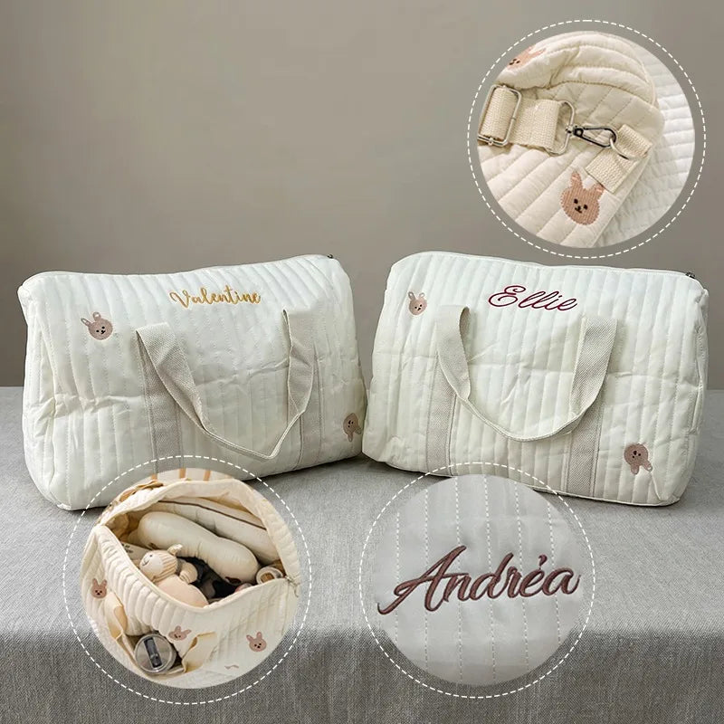 Personalized Small Bear & Bunny Diaper Bag Custom Embroidered Name Large Capacity Travel Mommy Bag Hospital Bag Baby Shower Gift