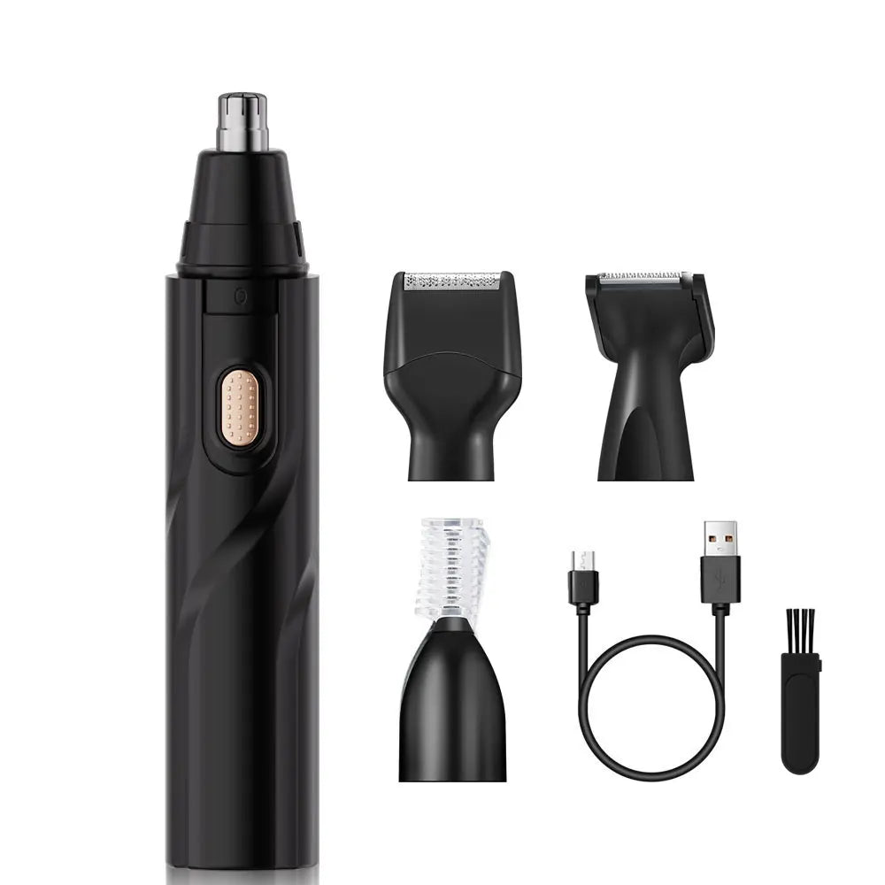 1 rechargeable ear and nose hair clipper kit - USB charging, 4 interchangeable heads, men's and women's portable design