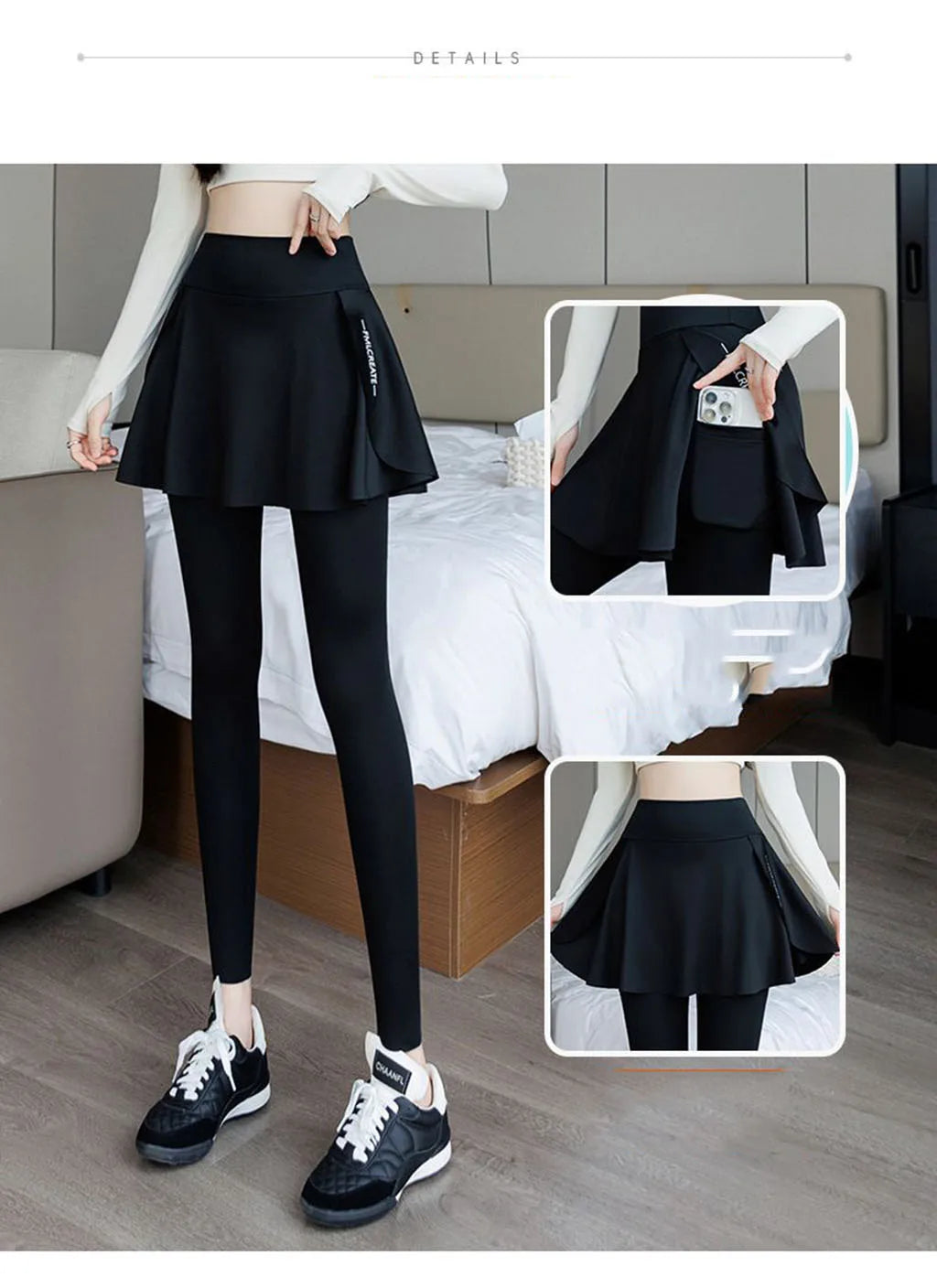 Women's two-in-one golf skirt leggings, high-waisted abdominal control tennis shorts with pockets, fitness running yoga pants