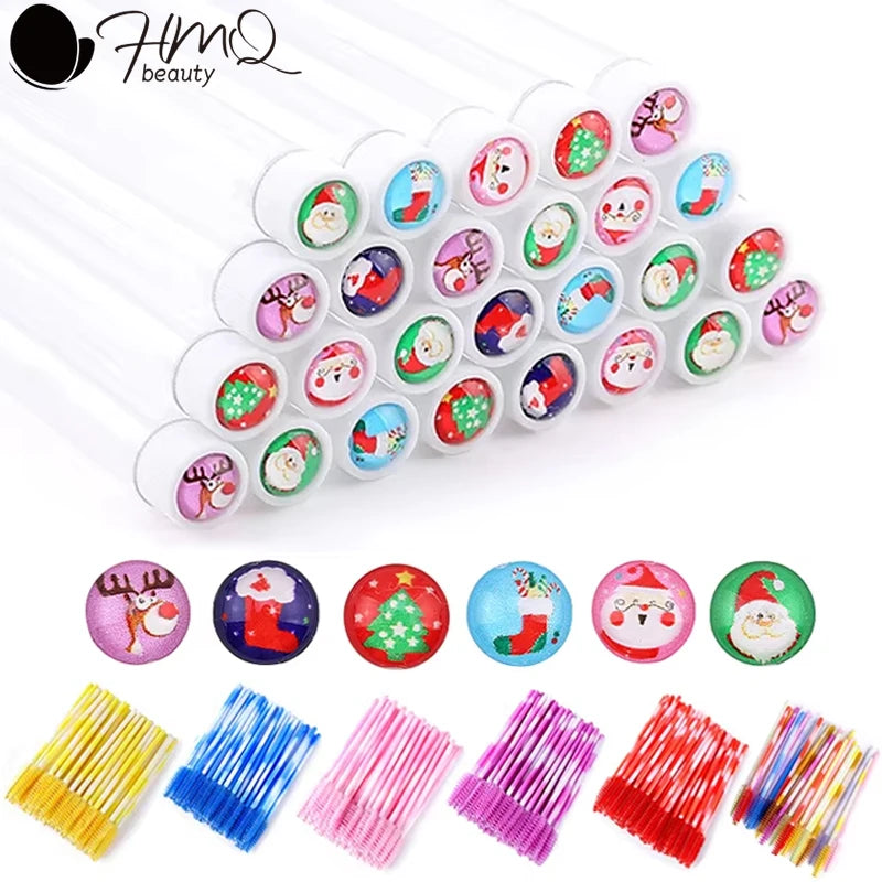 20/50pcs Reusable Christmas Eyelash Brush Tube False Mascara Wands Dust-proof Eyebrow Brush Container Lash Extension Makeup Tool