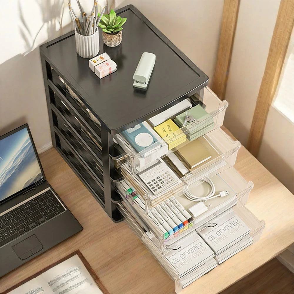 Desktop Storage Box with Drawers 2-6 Layers - Heightened Table Organizer for Office Home