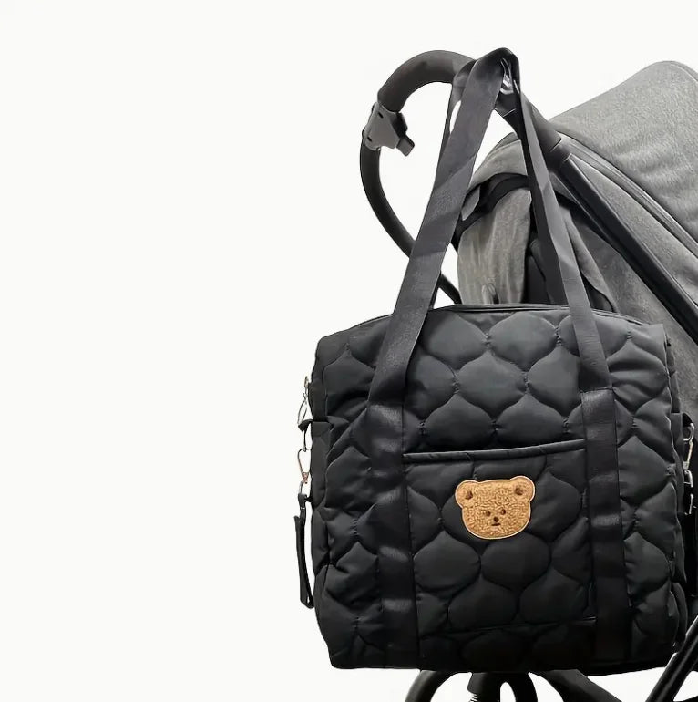 Adorable Bear-Themed Mommy Tote Bag - Versatile Stroller Organizer for Bottles, Diapers Portable Diaper Bag Stroller Bag