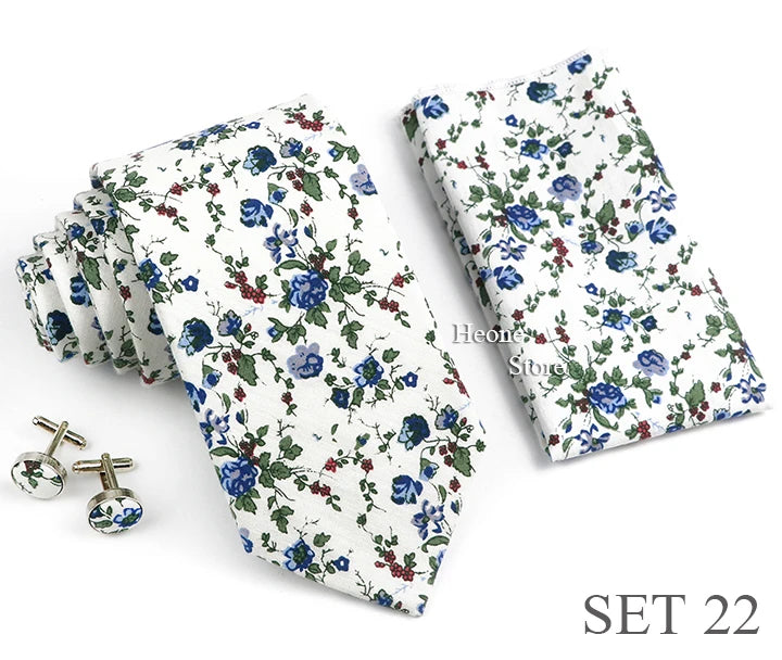Hot Sell 3PC Chic Elegant Floral Tie Set Pocket Square Cufflinks For Men Women Wedding Party Dinner Suit Tuxedo Accessory Gift