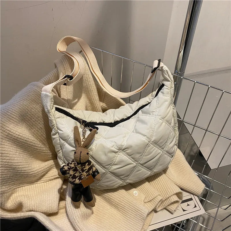 Crossbody Bags for Women's, Lightweight Shoulder Purse with Cute Rabbit Pendant Adjustable Strap Casual Handbag for Commute