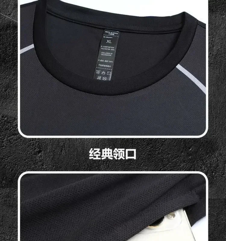 Summer Casual Sports Suit Men Short-sleeve Breathable Outdoor Morning Night Jogging Training Suit Loose Gym Quick Drying Clothes