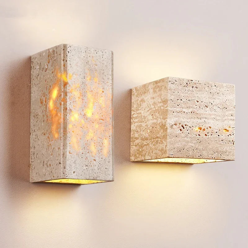 Wabi Sabi Yellow Marble Wall Lamp Led Bedside Japan Bedroom Living Room Wall Light Travertine Stair Cor