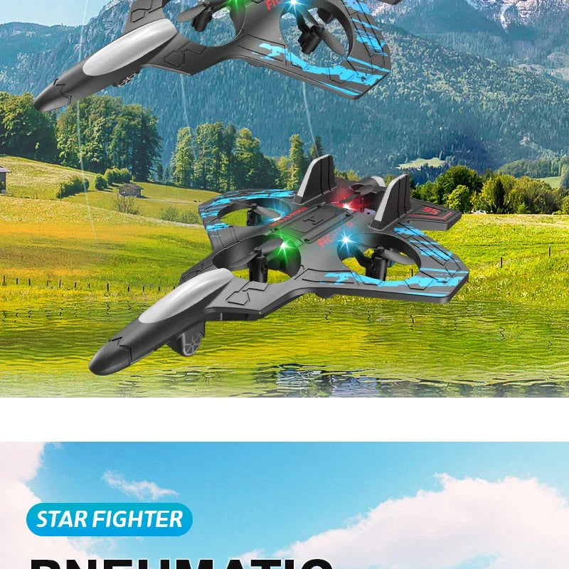 RC Fighter Airplane Mini Drone Remote Control Jet Plane Stunt Drone for Adults & Kids Toy with Light