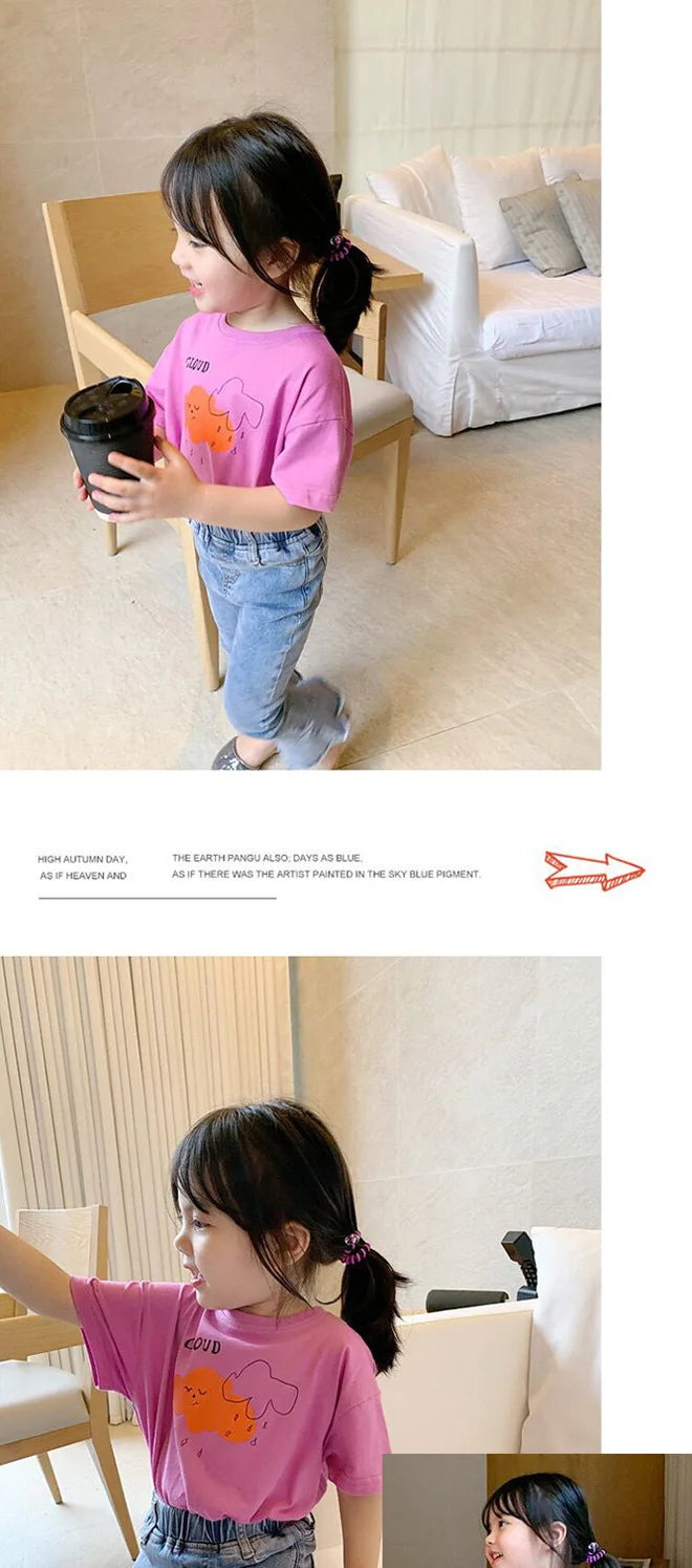 Baby Girls Boys Short Sleeved T-shirt Kids Cotton Top Tees Toddler Cartoon Print Shirts Summer Children's Clothing Korean Style