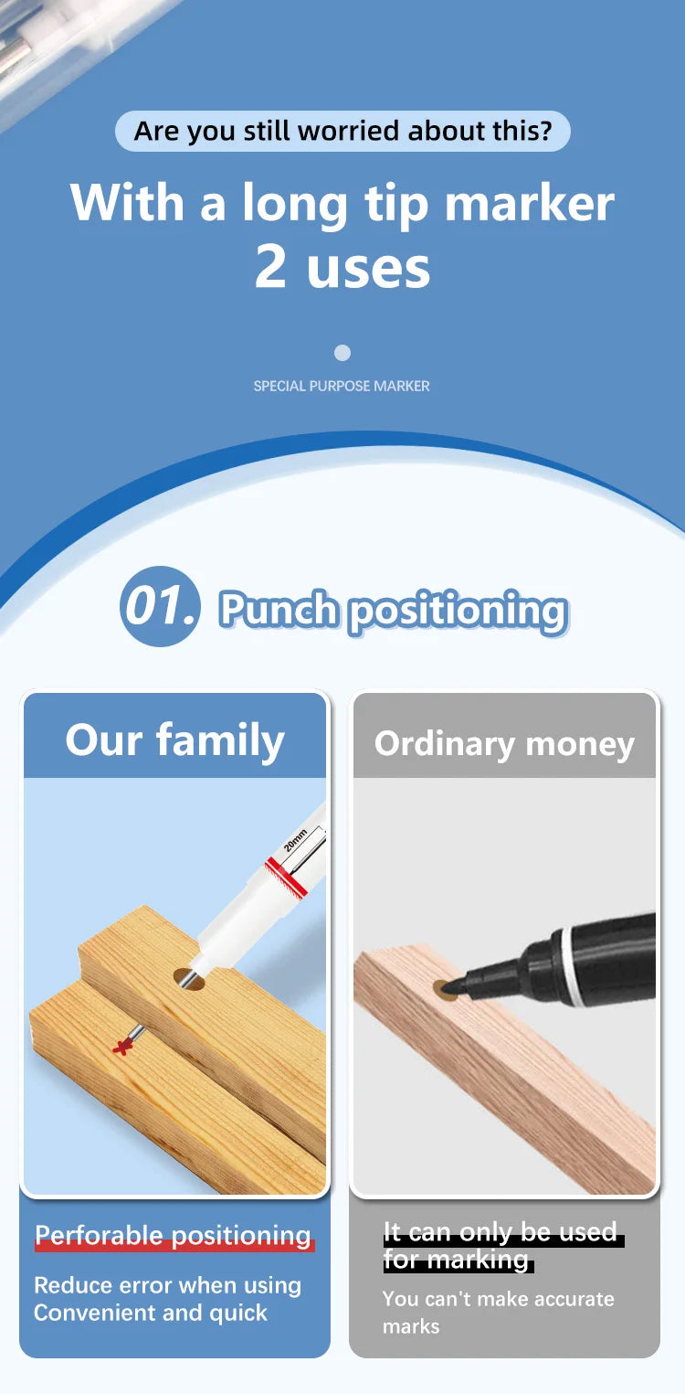 4Pcs/Set 20mm Deep Hole Long Nib Head Markers For Metal Perforating Pen Waterproof Bathroom Woodworking Decoration Multi-Purpose