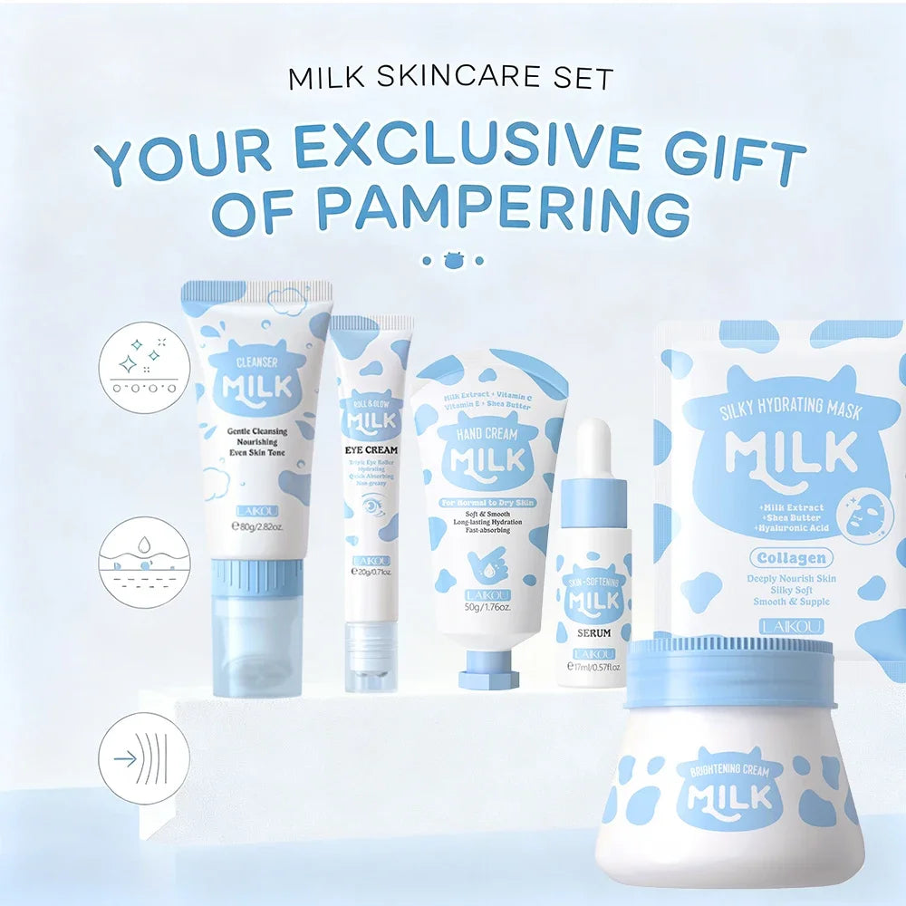 10PCS Milk Nourish Skincare Set Face&Hand Dual Care - Brightening Eye Cream BB Cream Pore Cleansing Gentle Deep Hydration Christ