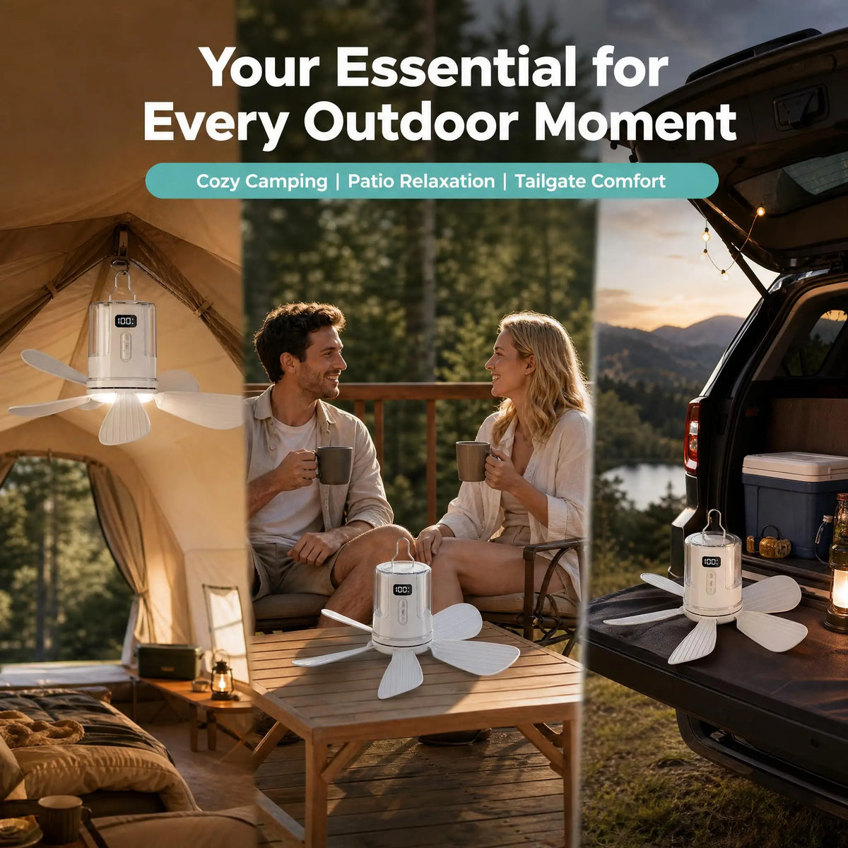 10800mAh Ceiling Fans Portable Camping Fan Tent Air Circulator Cooler Outdoor Rechargeable Electric Fan LED Light Remote Control