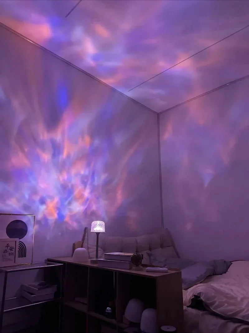 LED High Footed Desk Lamp with Water Ripple Projection Romantic Atmosphere Night Light for Couple Gift Indoor Bedroom