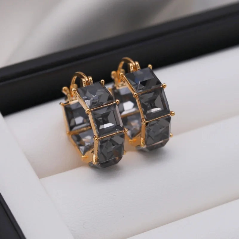 2025 Korean new design fashion jewelry luxury square blue crystal hoop earrings elegant women's daily work accessories