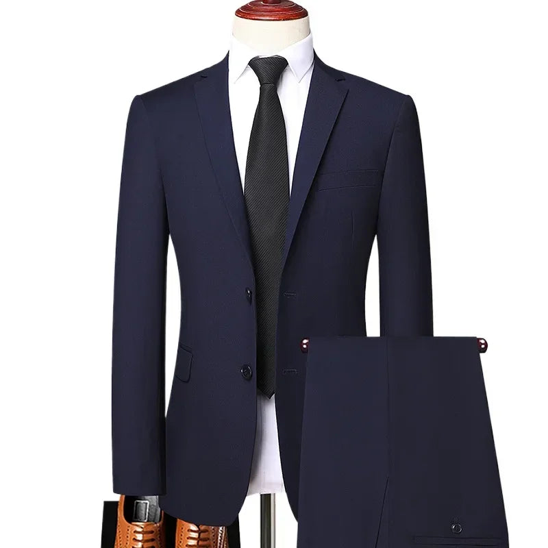 Suit Outdoor (Blazer+ Pants) Men's Fashion Business Gentleman's Business Suit Slim Outdoor Decoration Body Wedding Casual Suit