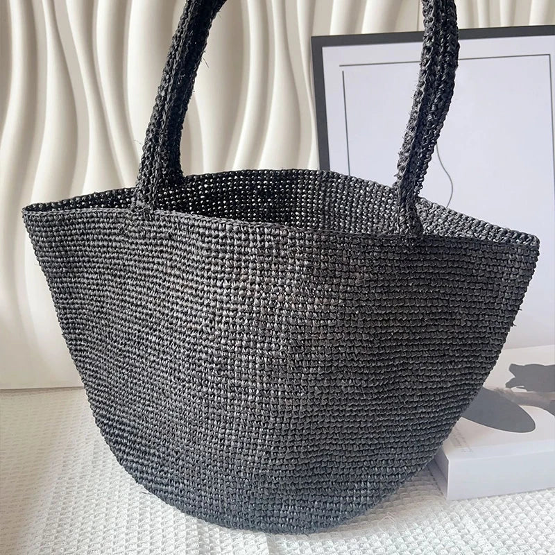 Summer Handmade Raffia Woven Bag, Women's Simple Fashion Shoulder Tote, Beach Vacation Straw Purse,Casual Lightweight for Travel