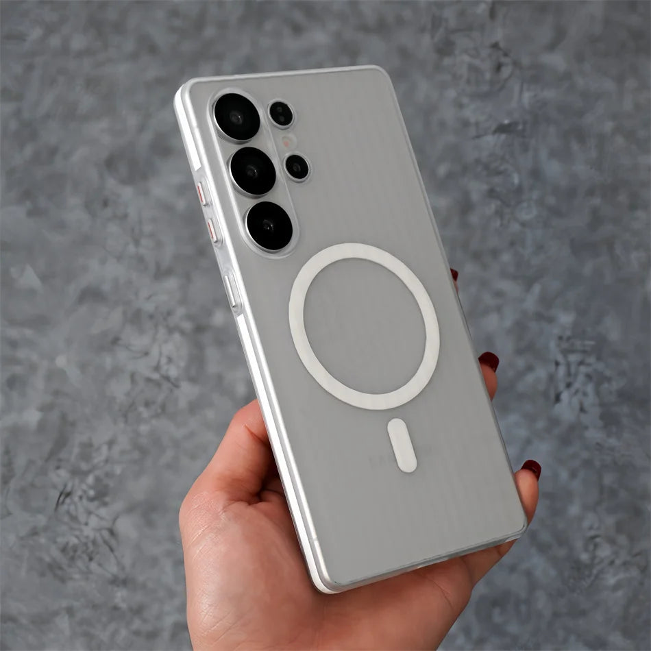 Luxury 3D Corrugated Pattern Non-slip Matte Clear Case For Samsung Galaxy S23 S24 Ultra S25 Plus Magnetic Hard Cover For Magsfe